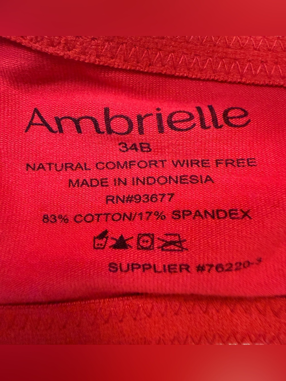 NWT Ambrielle red padded push up bra cotton Wirefree convertible Racerback 34B - Picture 4 of 5